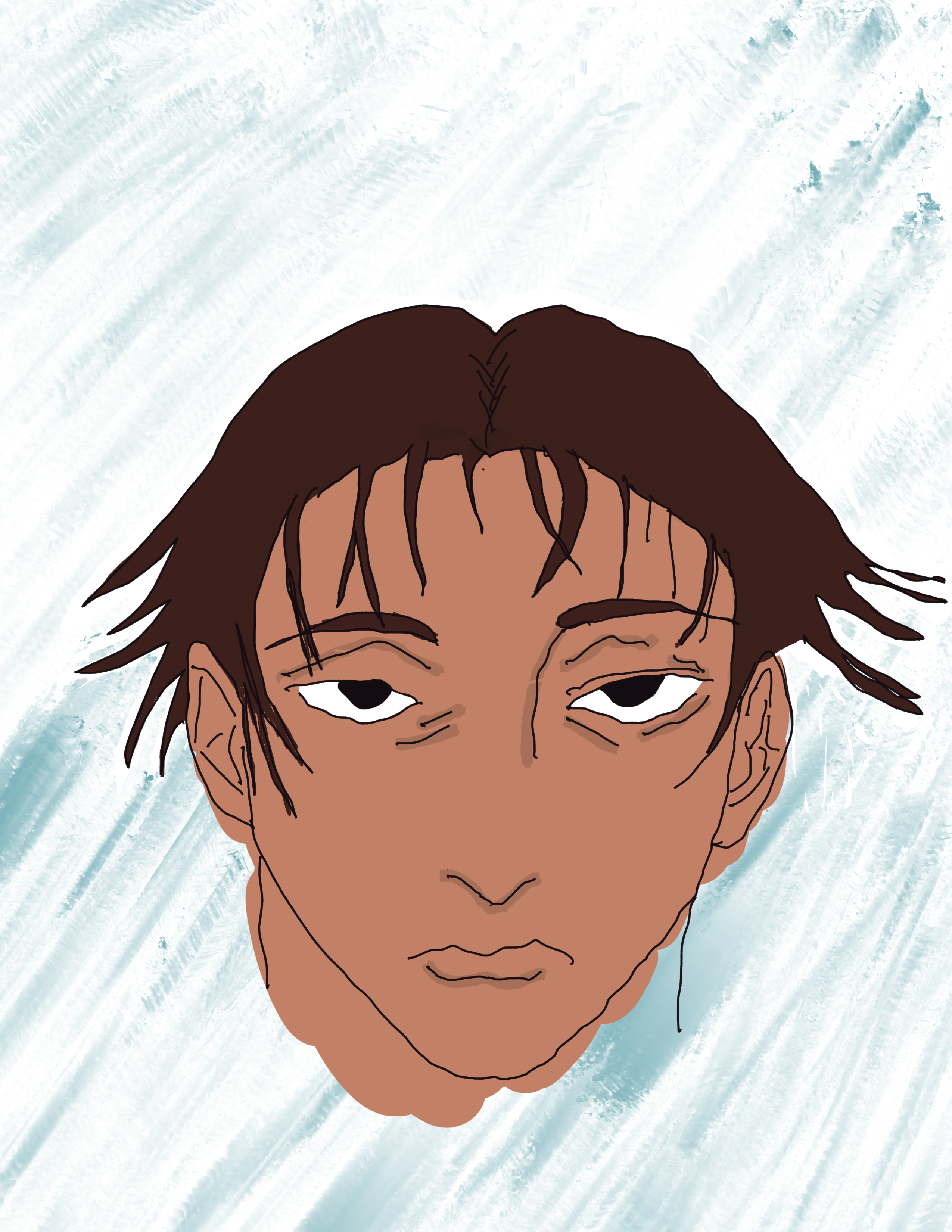 Digital portrait study of a young man against a pale blue textured background