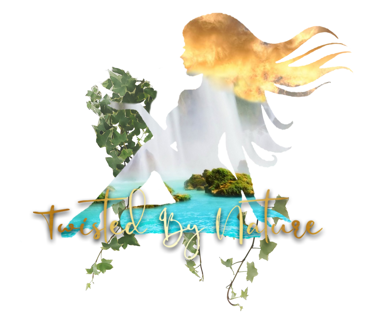 Twisted by Nature logo: a white female figure with golden hair surrounded by foliage