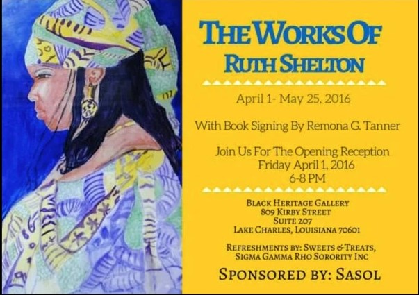 Exhibition invitation for The Works of Ruth Shelton at Black Heritage Gallery, April 2016