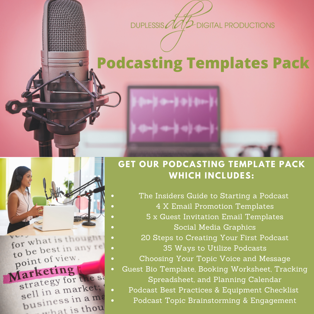 Duplessis Digital Productions post promoting a podcasting templates pack
