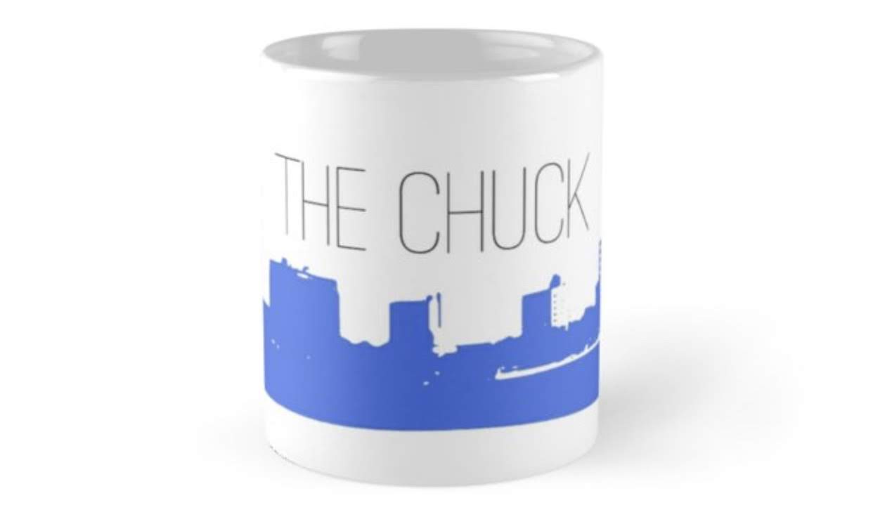 Mug with the THE CHUCK skyline graphic, front view
