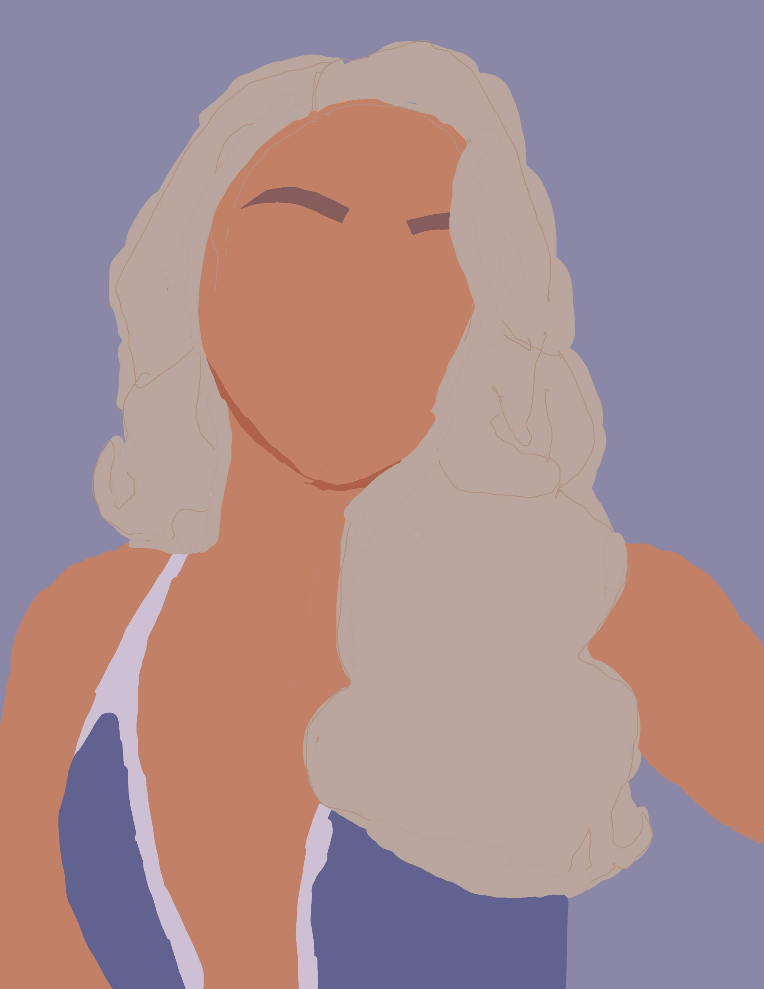 Minimal digital portrait of a woman with long platinum hair